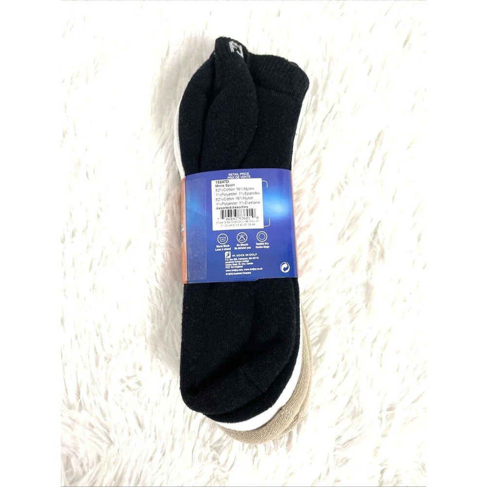 FootJoy Ankle Socks ComfortSof Sport Mens 7-12 Golf 3 Pairs White Black Beige